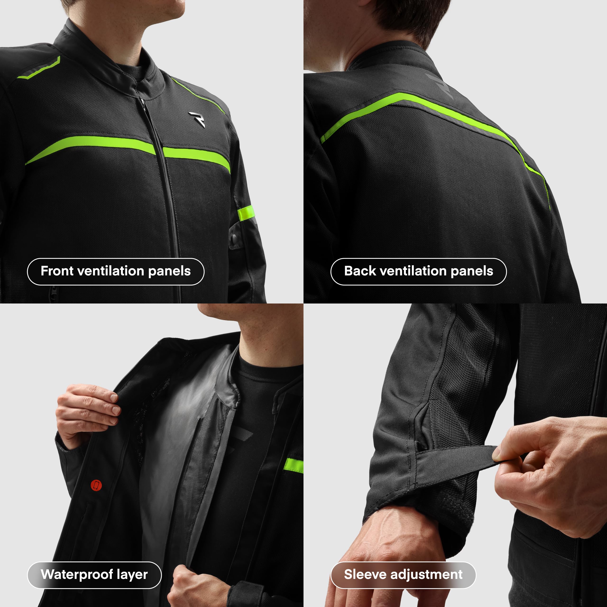 REBELHORN Echo Chaqueta de Moto Hombre | Textil | Protectores de Codos y Hombros Nivel 1 | Bolsillo Protector de Espalda | Membrana DryRide Extraíble | Paneles de Ventilación | Tallas hasta 13XL