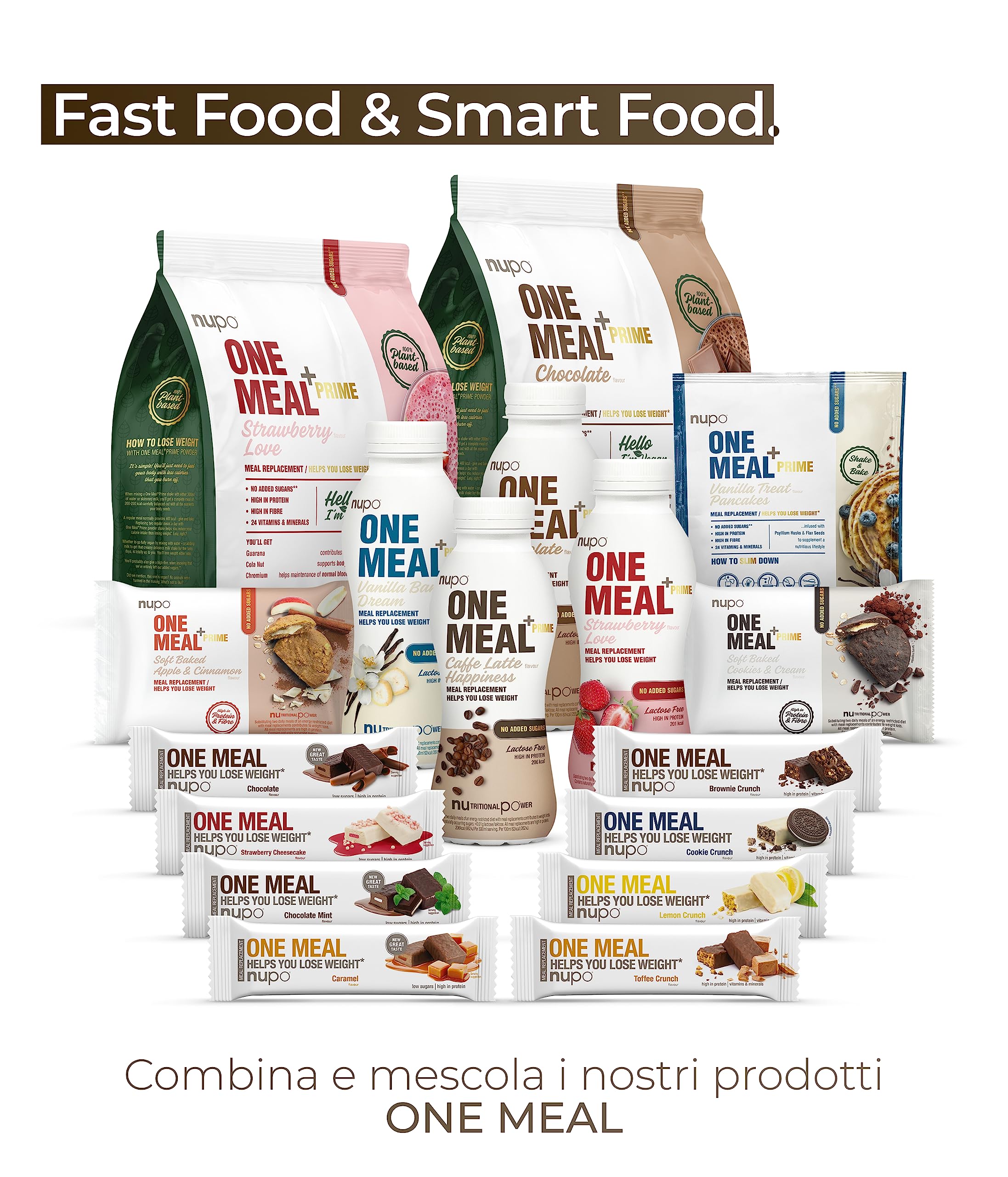 NUPO One Meal +Prime Caffè Latte - Ready-to-Drink Shake - Gustoso frullato sostitutivo del pasto con 24 vitamine e minerali - Alto contenuto proteico - Senza zuccheri aggiunti - 12 x 330ml