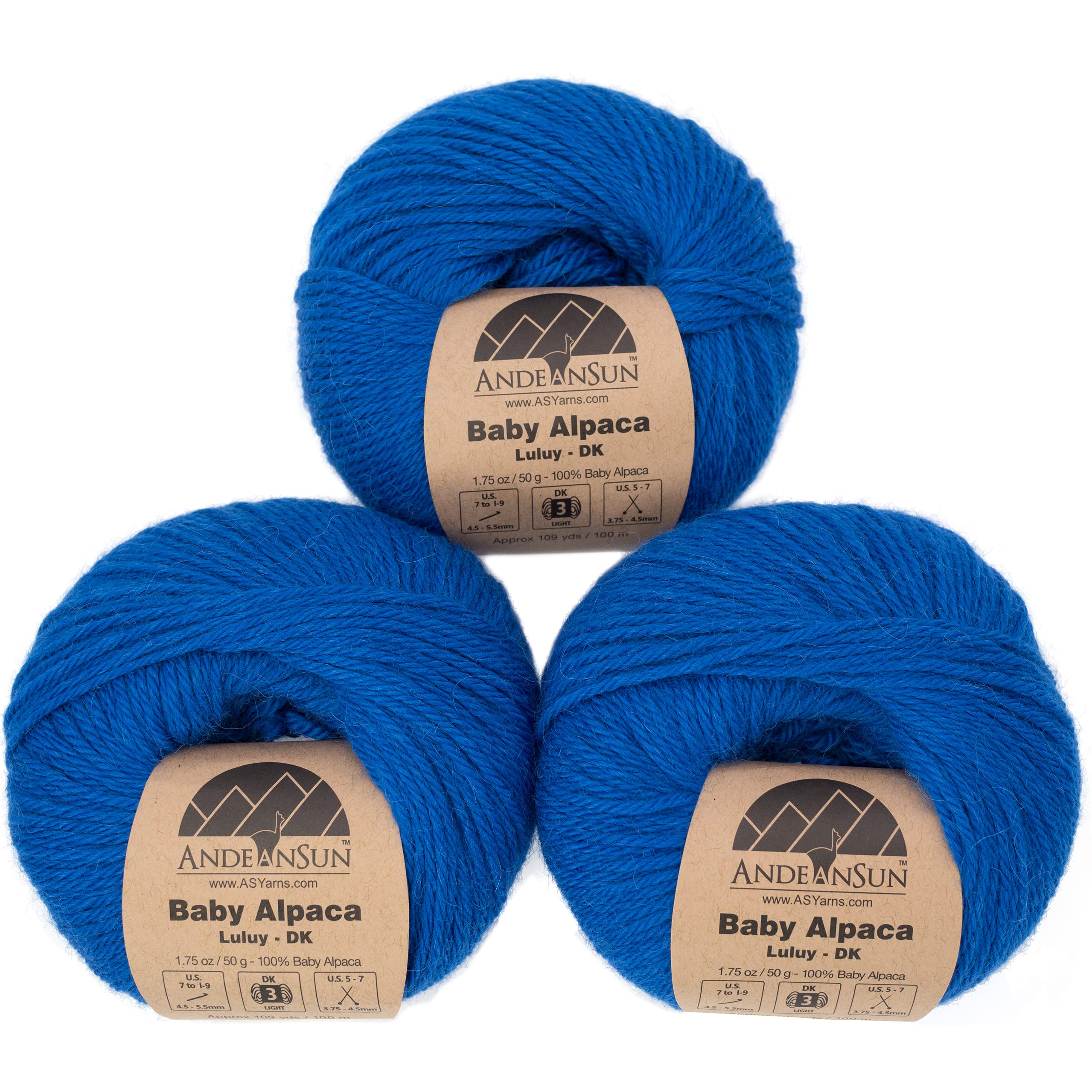 (Set of 3 - Solid Color)100% Baby Alpaca Yarn Not Wool [328 Yards Total] Royal Blue, #3 DK