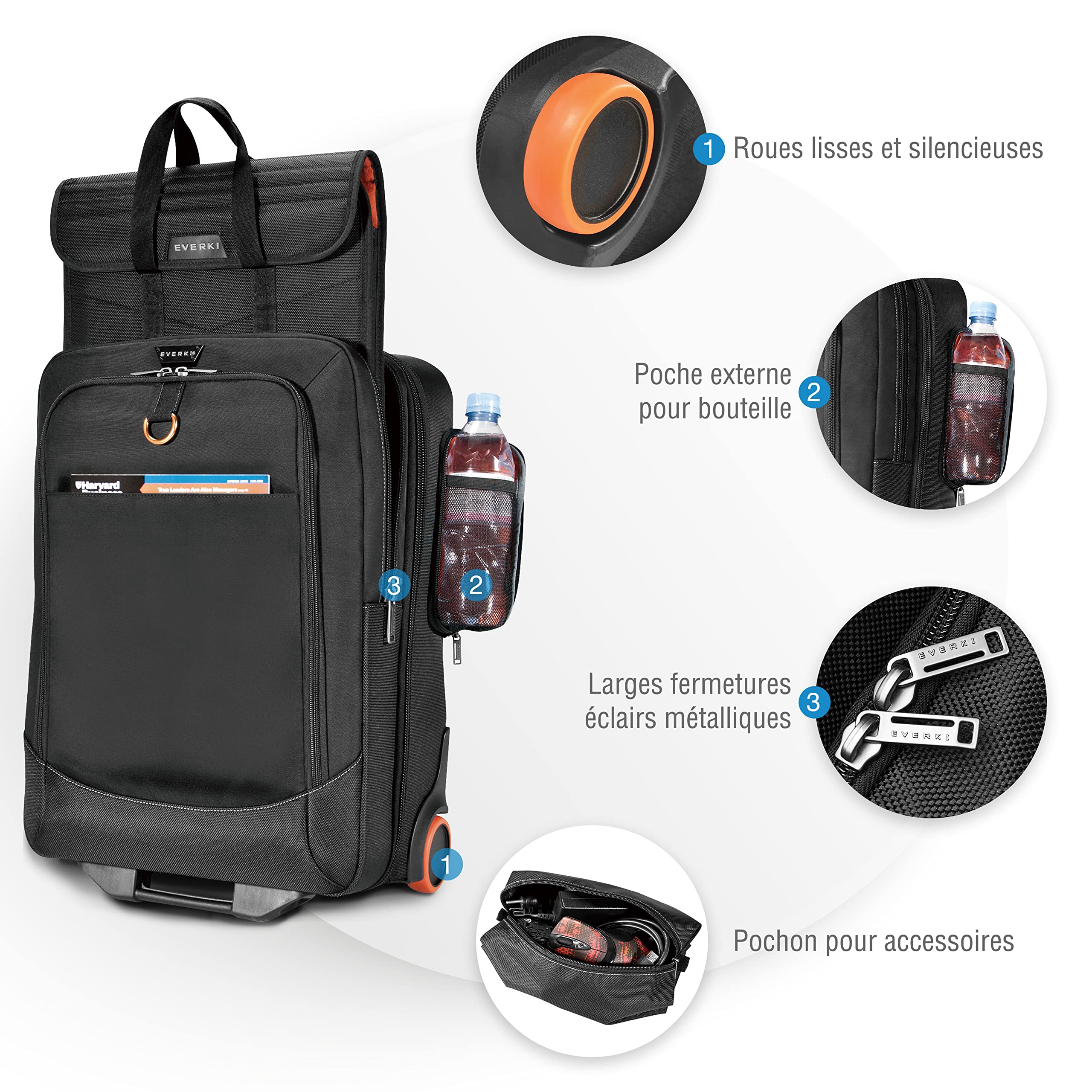 Everki 420 Trolley pour Ordinateur Portable 18,4" – Bagage Cabine à roulettes, Housse Amovible Compatible TSA, Sac de Voyage organisé pour Business & Gaming – Noir (EKB420)