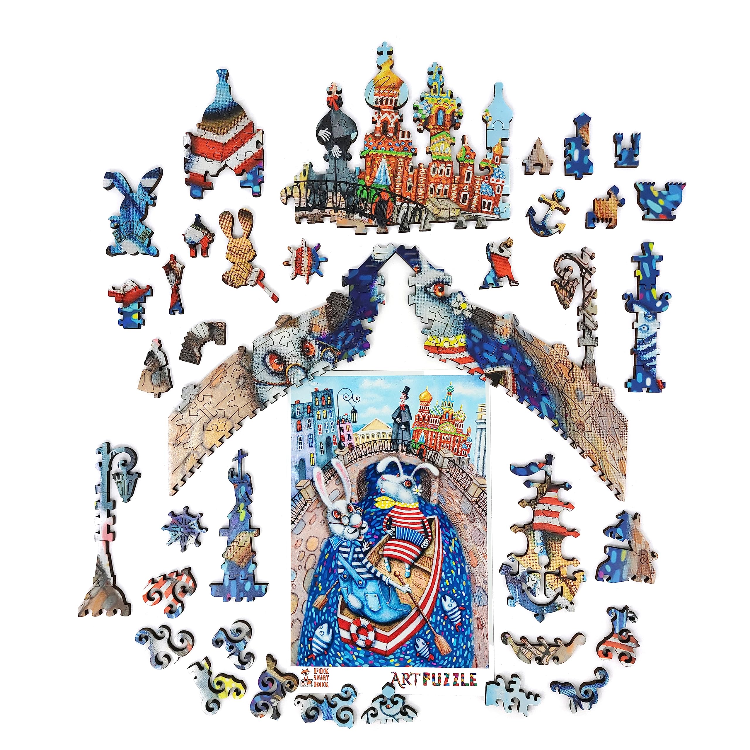 FoxSmartBox - Puzzle in legno per adulti, forma unica, 405 pezzi, motivo: amanti del fiume