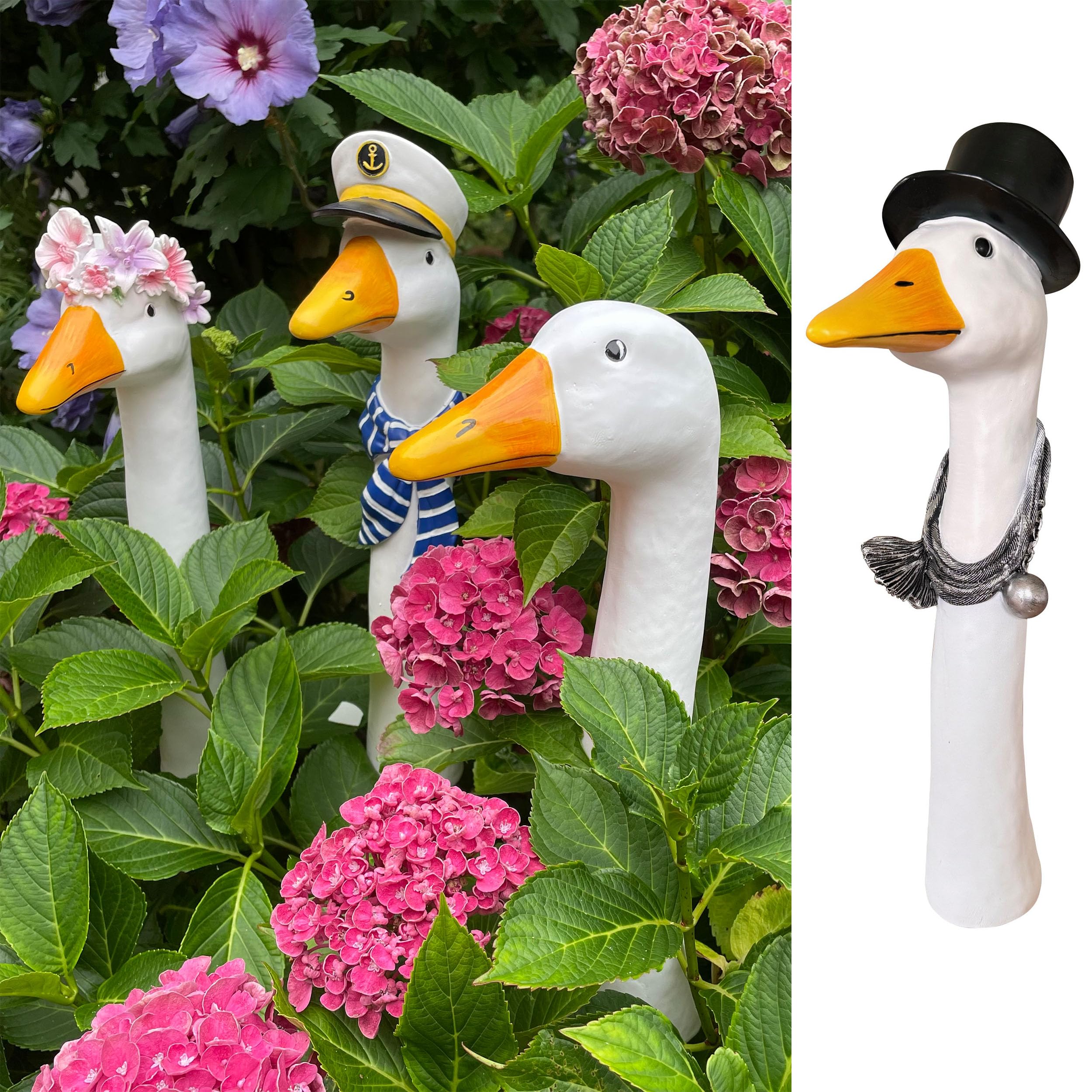 OF Gänsehals Gartenstecker Gans - Höhe 35 bis 38 cm groß - Deko Gartenfiguren für außen (Schornsteinfeger)