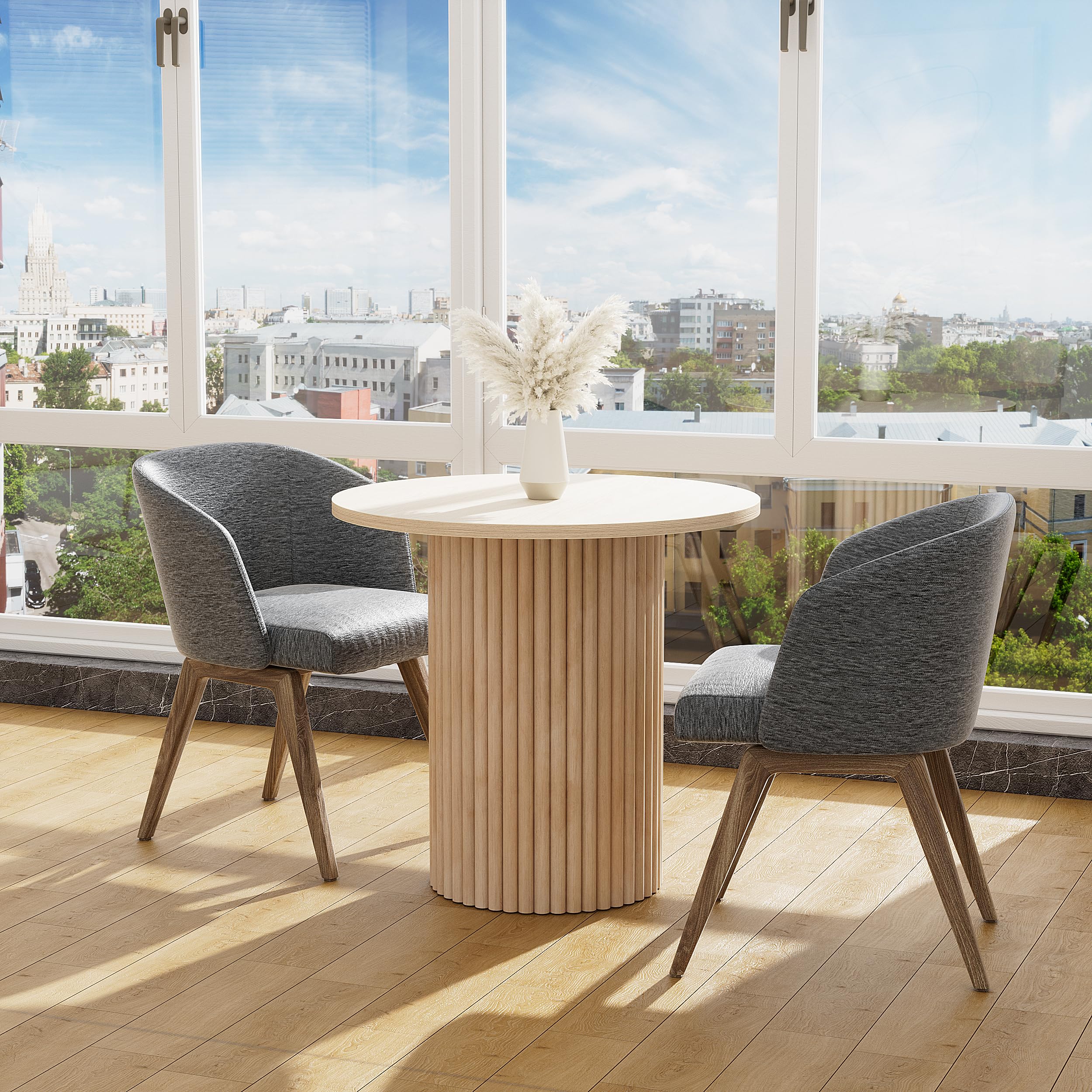 PAKASEPT Round Dining Table, Modern Farmhouse Kitchen Table, 31.5 Inch Small Circle Dining Tables with Beech Wood Strip Base for Kitchen Living Room