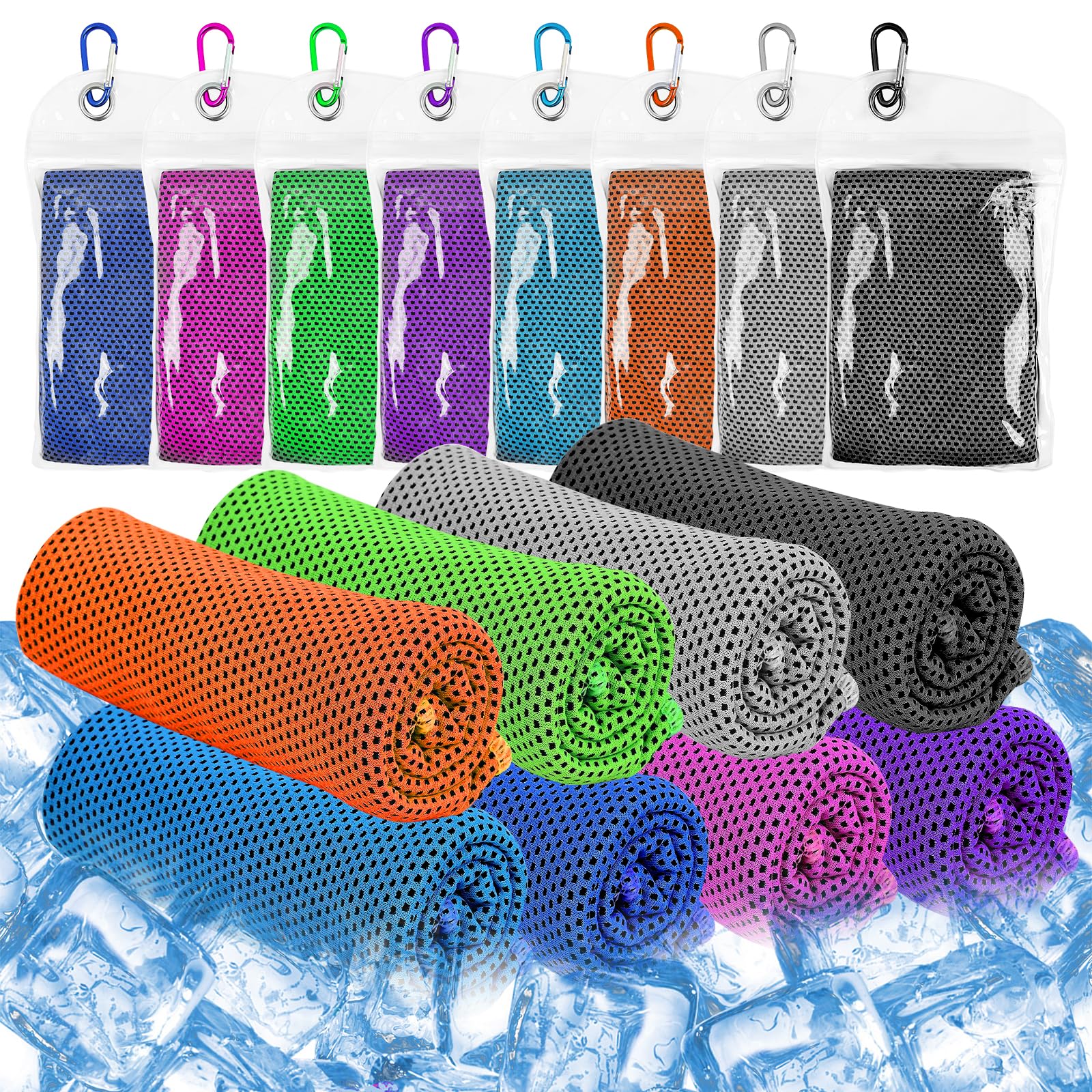 GOTRUST 8pcs Cooling Towels, Ice Towel Stay Cool Cold Towel Set, 40"x12" Soft Breathable Sports Cooling Towels for Neck and Face, Quick Dry for Instant Relief, Workout Yoga Golf Gym Camping