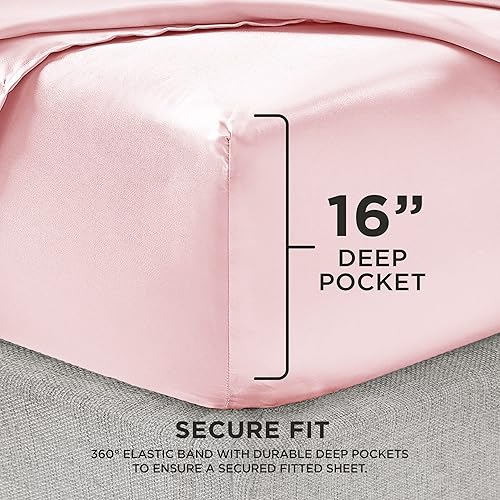 Miniatura 2 de Juicy Couture Juego de sábanas de satén de seda tamaño King, juego de sábanas sedosas de bolsillo profundo con 1 sábana bajera, 1 sábana encimera y