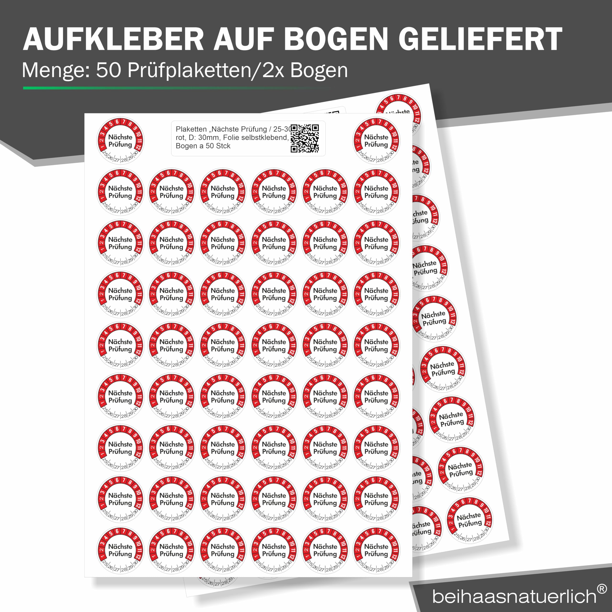 Beihaasnatuerlich® 100 Prüfplaketten 30 Mm – Nächste Prüfung 2024-2029, Selbstklebend, PVC, Wetterfest, Rückstandsfrei Entfernbar – TÜV-konform Nach DGUV