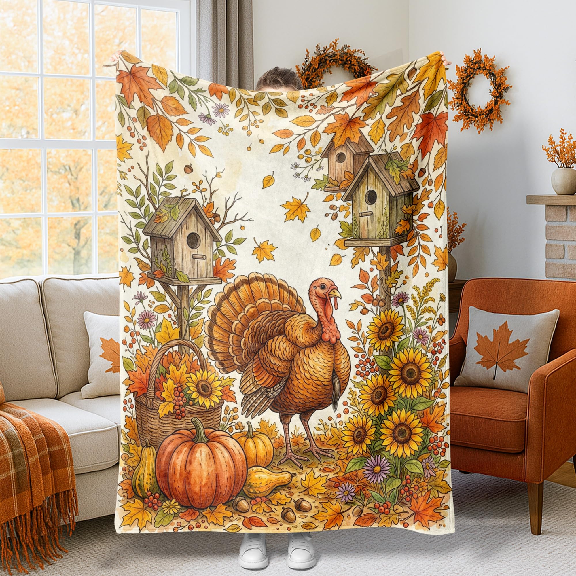 Couverture automne plaid citrouille pour lit et sofa couverture pelucheuse orange Thanksgiving