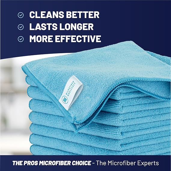 MW Pro Microfiber Cleaning Cloth | Blue | 12 Pack | 16 x 16 | All Purpose Microfiber Towels - Clean, Dust, Polish, Scrub, Absorbent