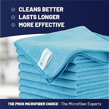 MW Pro Microfiber Cleaning Cloth | Blue | 12 Pack | 16 x 16 | All Purpose Microfiber Towels - Clean, Dust, Polish, Scrub, Absorbent
