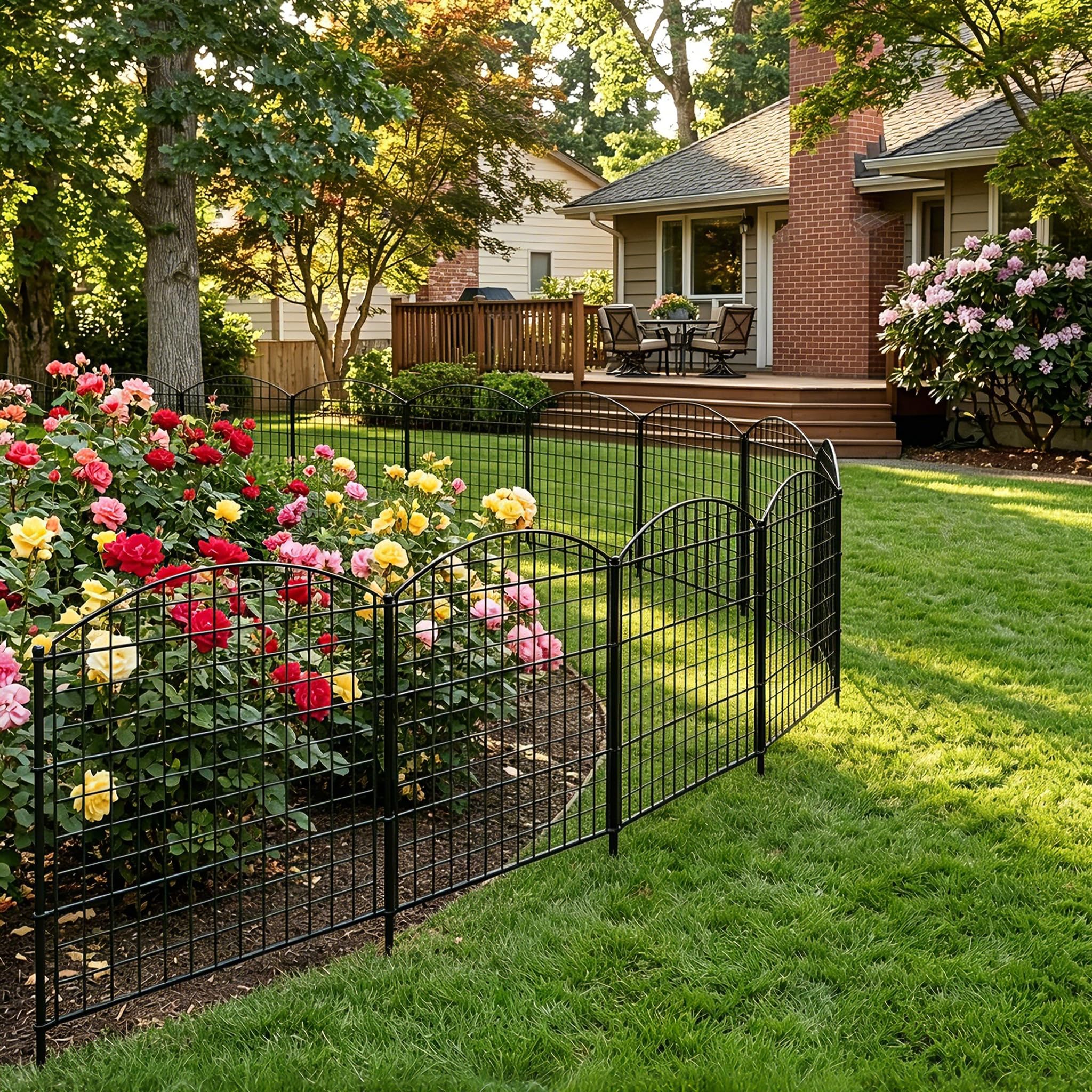 Froadp Lot de 11 clôtures d'étang en métal pour jardin - Clôture pour chien - Clôture grillagée à planter - Mobile et résistante aux UV - Avec 5 éléments de clôture et 6 barres de fixation - Enclos et