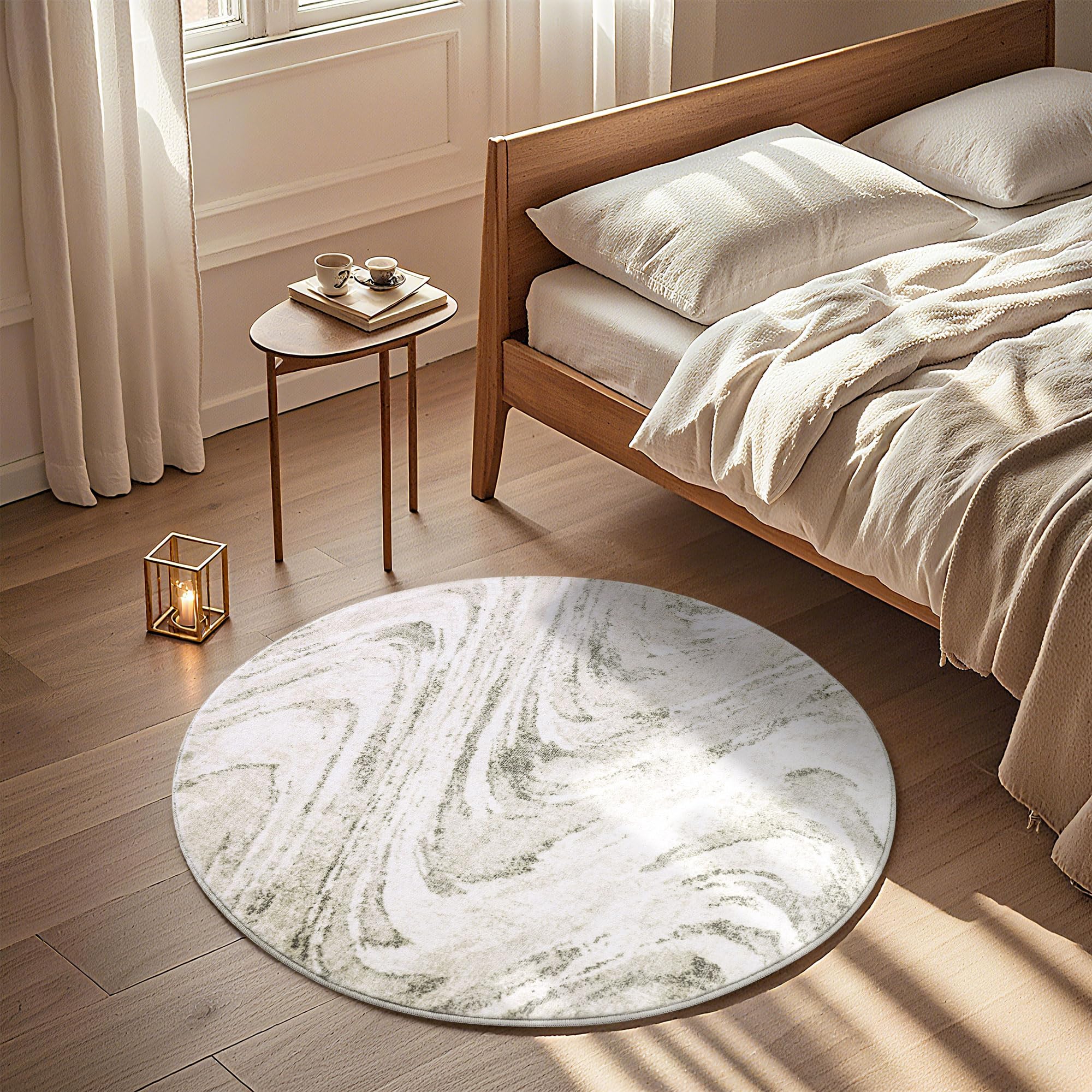 Carvapet Small Round Rugs 3ft, 36 inch/91 cm Modern Abstract Circle Rug, Washable Non Slip Rubber Backing Foldable Low Pile for Living Room Bedroom,