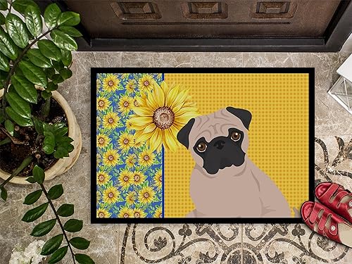 Miniatura 3 de Caroline's Treasures WDK5472MAT - Tapete de verano con diseño de girasoles y pug cervatillo de 18 x 27 pulgadas, para interiores y exteriores, para