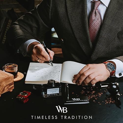 Vista 80 de Wordsworth & Black Majesti - Bolígrafo estilográfico (a cuadros), funda de lujo, acabado cromado; cartuchos de tinta extrafinos, convertidor