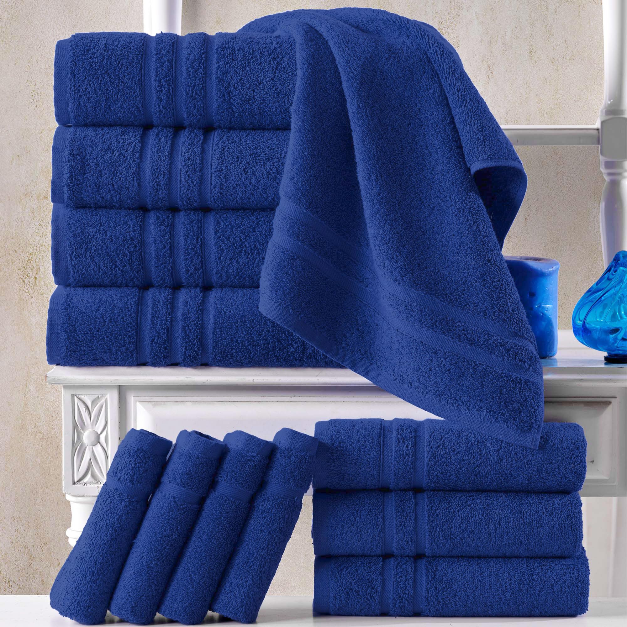 Hawmam Linen - Pack de 4 Toallas de baño de Color Azul Royal, Suaves y absorbentes, Uso Diario, 100% algodón, 600 g/m²