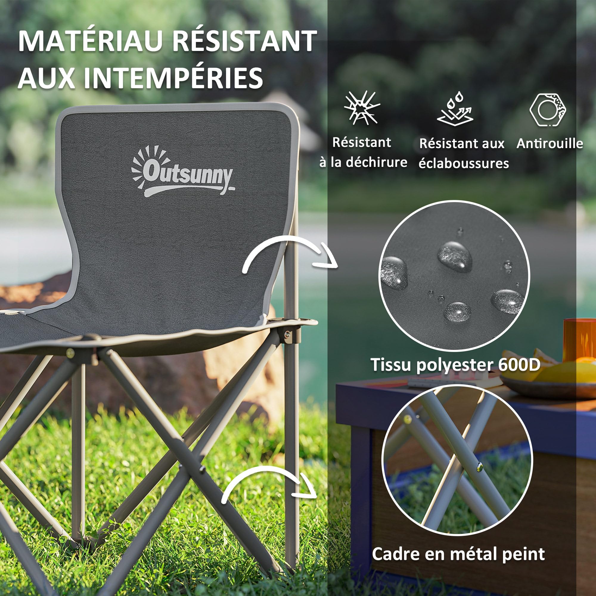 Outsunny Table de Camping avec 6 chaises Pliantes, Ensemble Table et Chaise de Camping 7 pièces avec Sacs de Transport et Poches latérales, 120 x 55 x 50 cm, Gris foncé