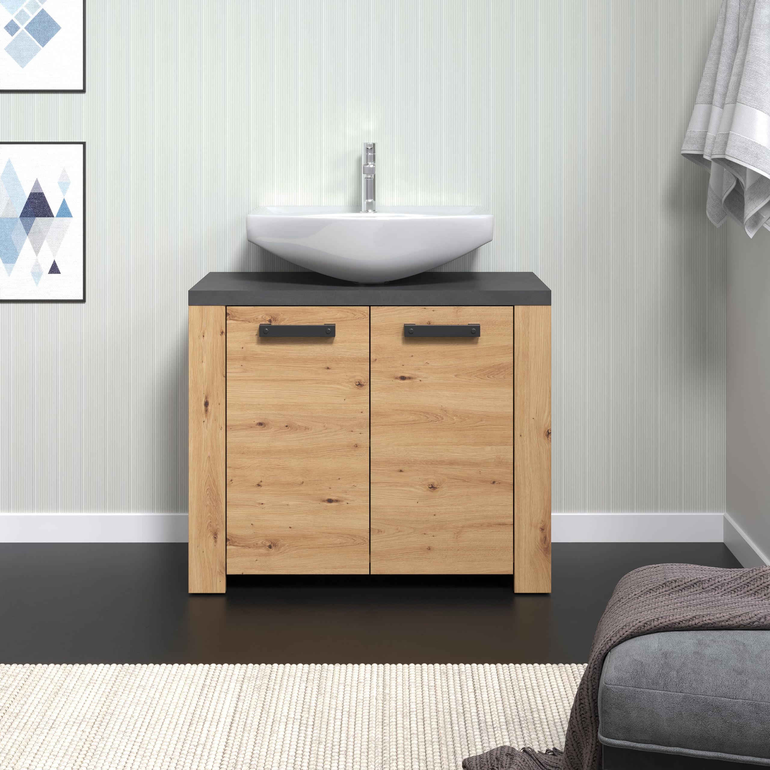 trendteam smart living - Meuble sous-Vasque - Salle de Bain - Suivre - Dimensions d'assemblage (LxHxP) 79 x 67 x 35 cm - Couleur chêne Artisanal avec matière - 2228301E2