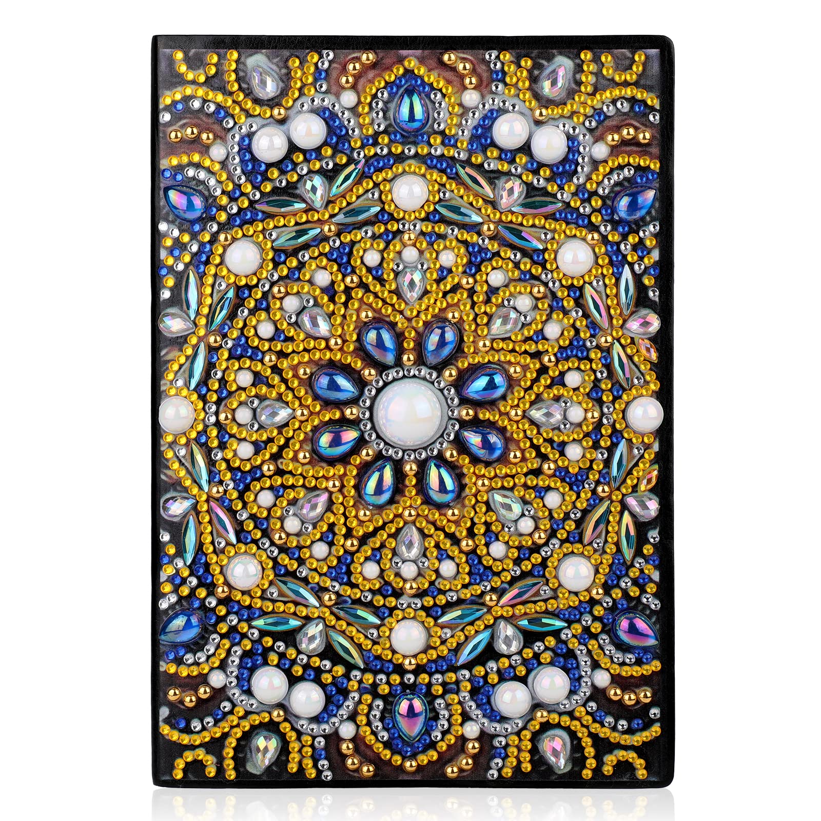 MWOOT 5D DIY Mandala A5 Diamond Pasted Painting Notebook Kits, Special Shaped Rhinestones Painting Journal Sketchbook, Embroidery Cross Stitch Leather Blank Diary Book with Tools for School Office