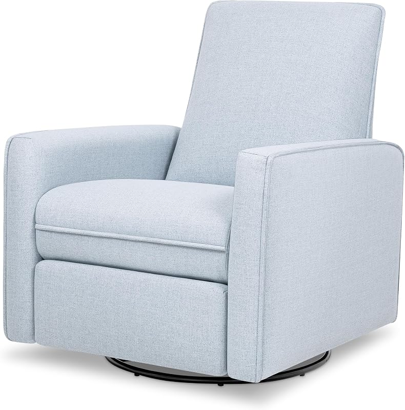 Sillón reclinable y deslizador giratorio Davinci Penny en sarga ecológica Chambray de alto rendimiento, certificación GREENGUARD Gold y CertiPUR-US®, tejido de rendimiento ecológico, repelente al agua y resistente a las manchas | Meza a su bebé para que duerma con el sillón reclinable para guardería con certificación GREENGUARD Gold - Manual, giratorio de 360° - Resistente al agua y a las manchas