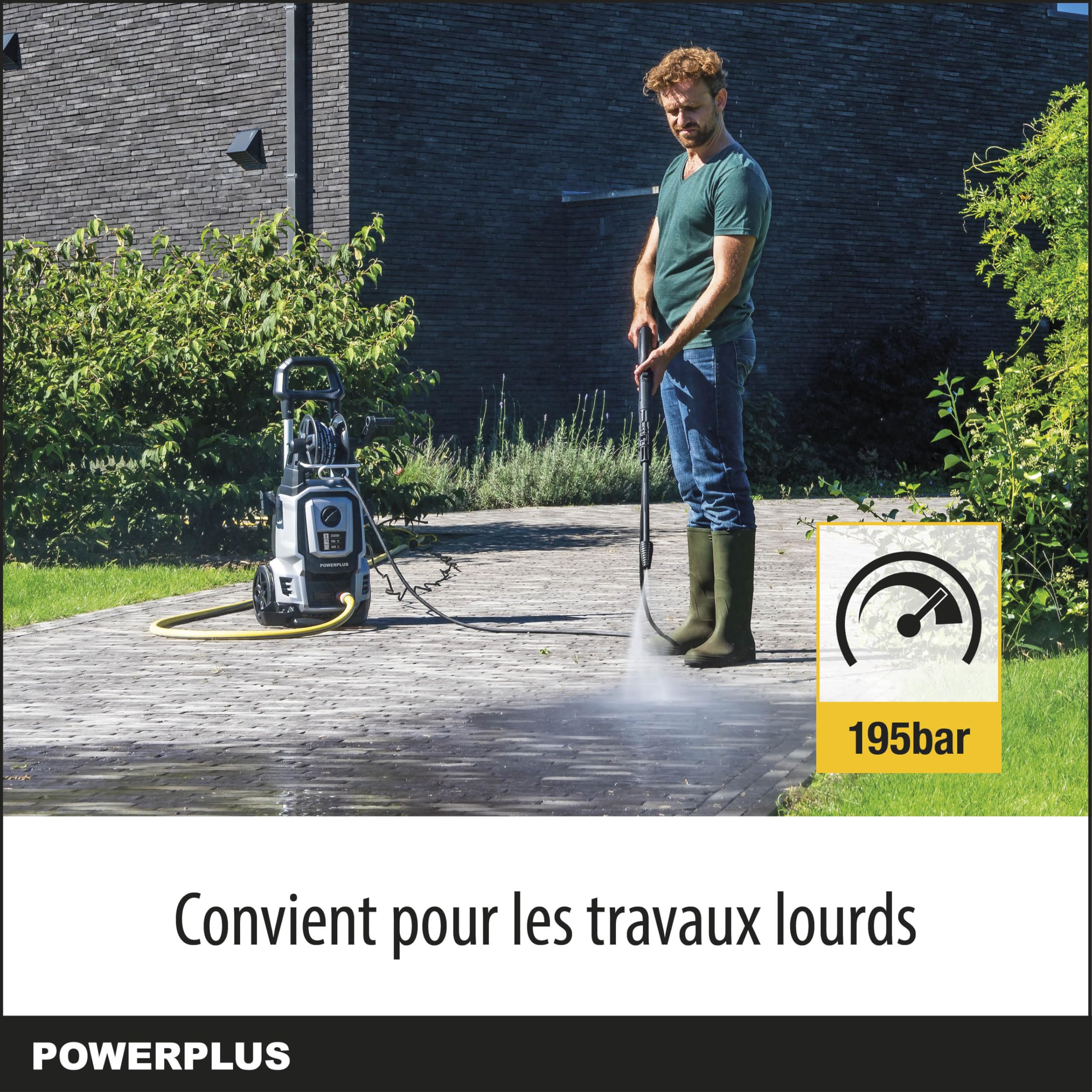 Powerplus Lavadora eléctrica de Alta presión POWXG90426 - [5620] Limpiador de Exterior, función de Arranque/Parada, presión máxima de 195 Bar y Temperatura de 50 °C, Manguera de 8 m y Accesorios