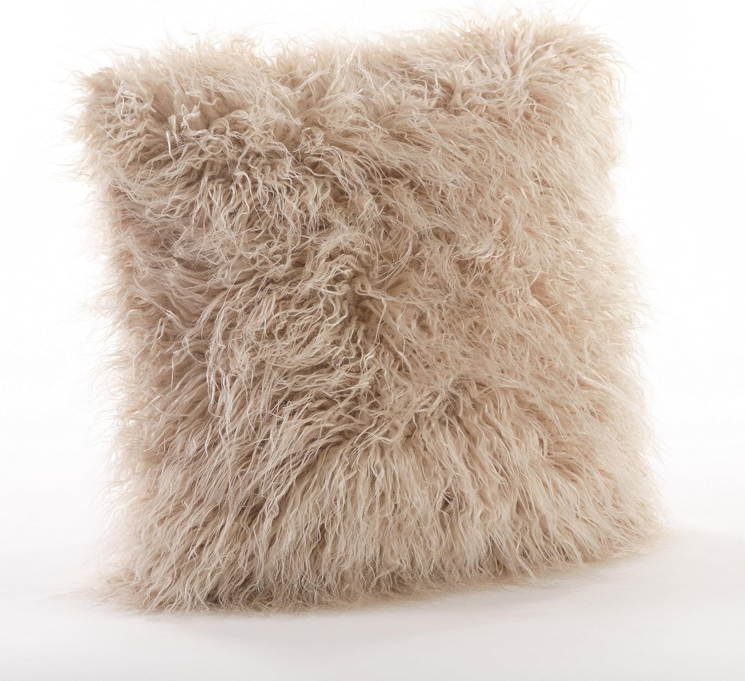 SARO LIFESTYLE Collection Mongolian Faux Fur Poly Filled Throw Pillow, 22", Oatmeal, 706.OM22S