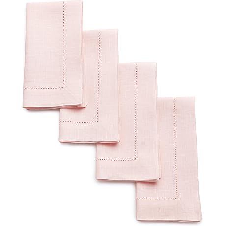 Solino Home Linen Napkins Set of 4 - 100% Pure Linen Pink Napkins
