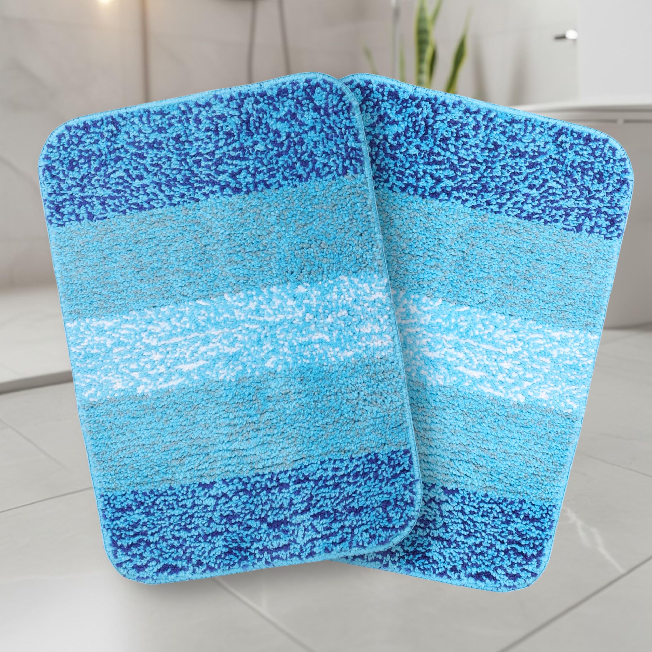 Saral Home Microfiber Striped Anti-Skid Bath Mats, 35x50 CM | Pack of 2 (Turquoise)