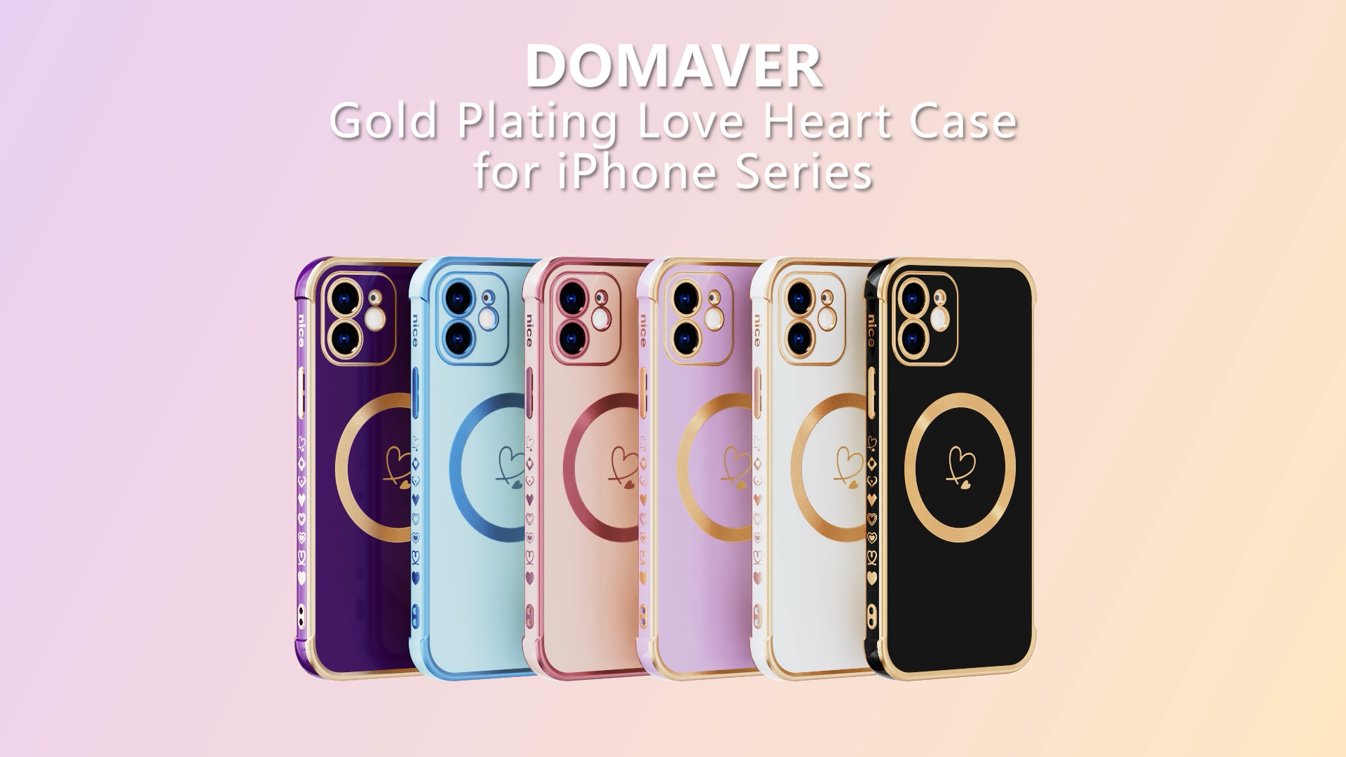 DOMAVER Custodia per iPhone 15 Pro [compatibile con Magsafe] Luxury Gold Heart Design Slim antiurto morbido TPU cover per ragazze, donne, uomini