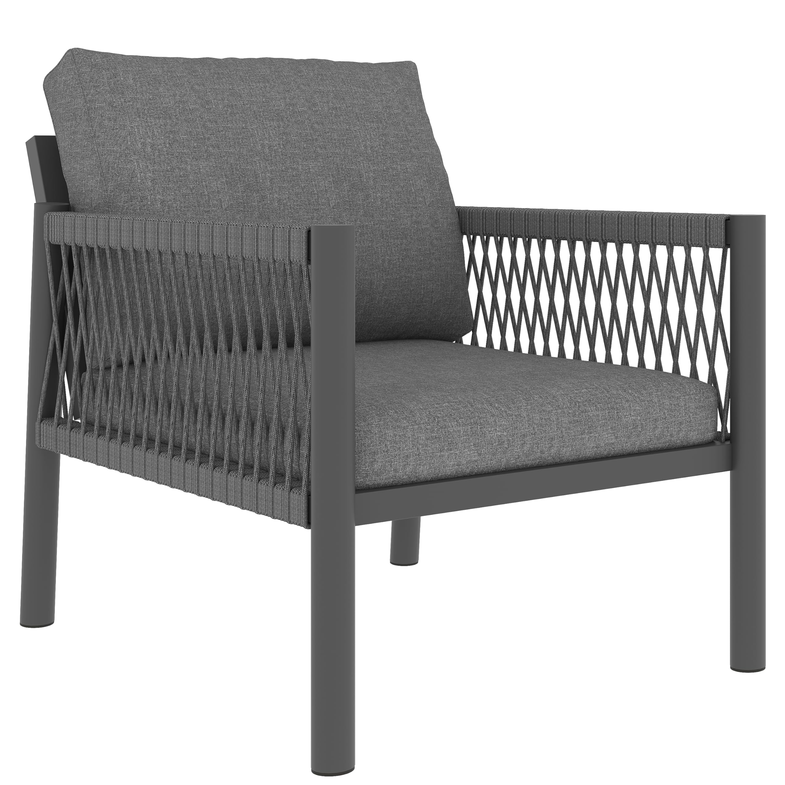 Conjunto de muebles de jardín para exteriores, sofá de jardín en forma de L para 7-8 personas, incluye 1 mesa con tablero de vidrio de imitación de madera y 2 sillones trenzados a mano, para
