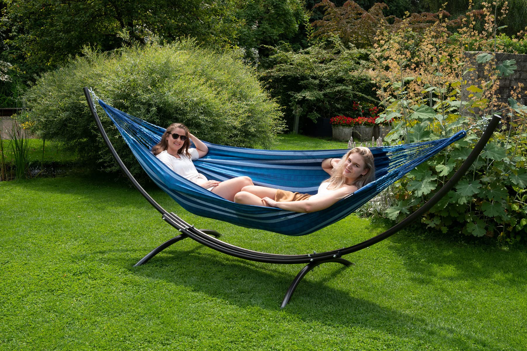 Tropilex Hamac de Jardin Exterieur | Hamac Double Camping Randonnée 2 Personnes | Capacité 180 kg Colombien | Fabriqué à la Main | Style Retro Chill Bleu 350 cm