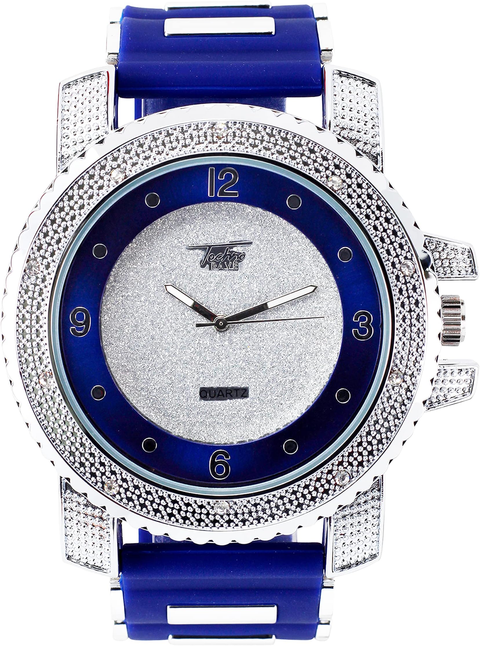 Techno PaveMen's Oversized 52mm Iced Numeral Dial Watch