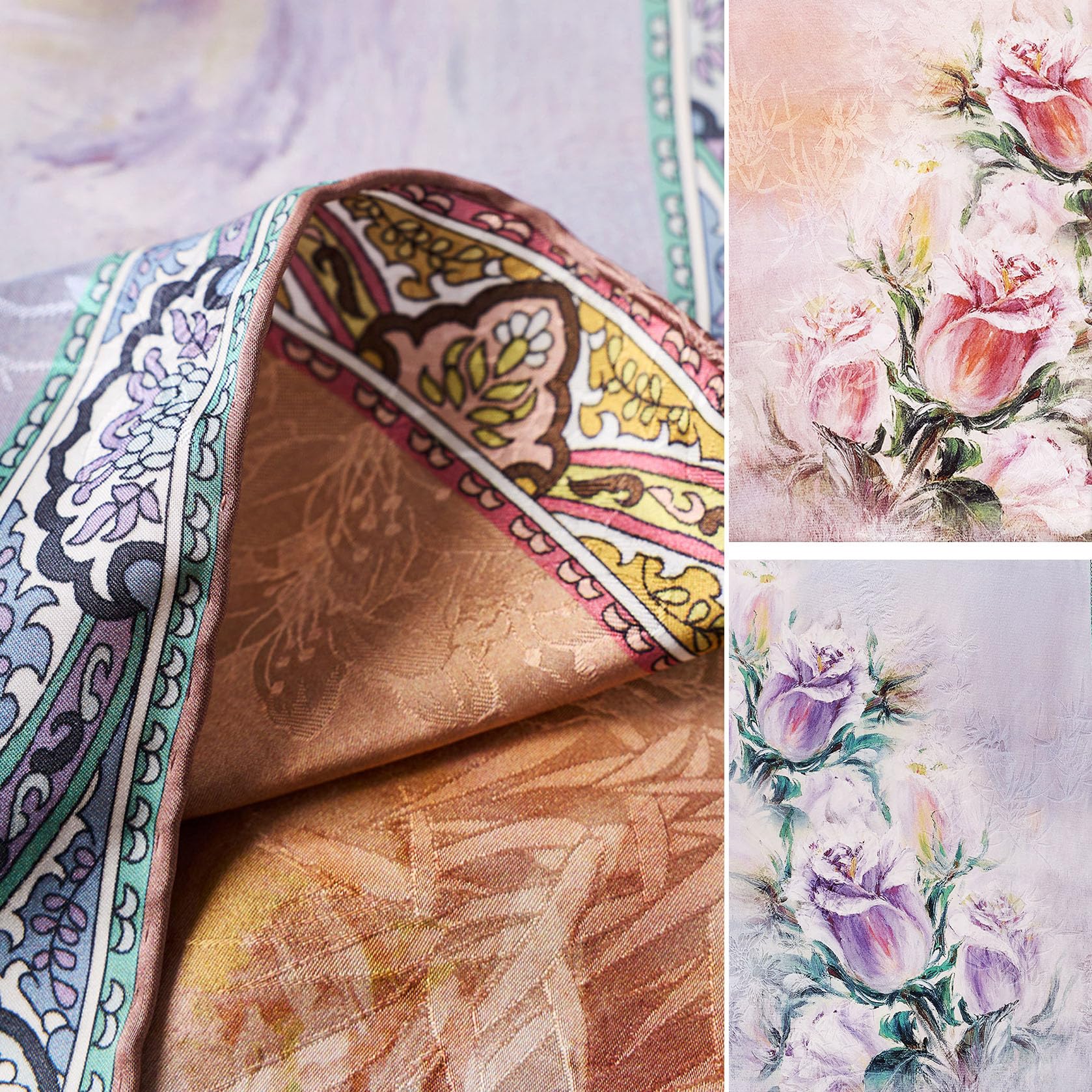 HangErFeng Bufanda de seda de doble cara con estampado de rosas Hua Luo Jacquard, pañuelo cuadrado para el pelo, pañuelo para la cabeza, 104 cm 1630