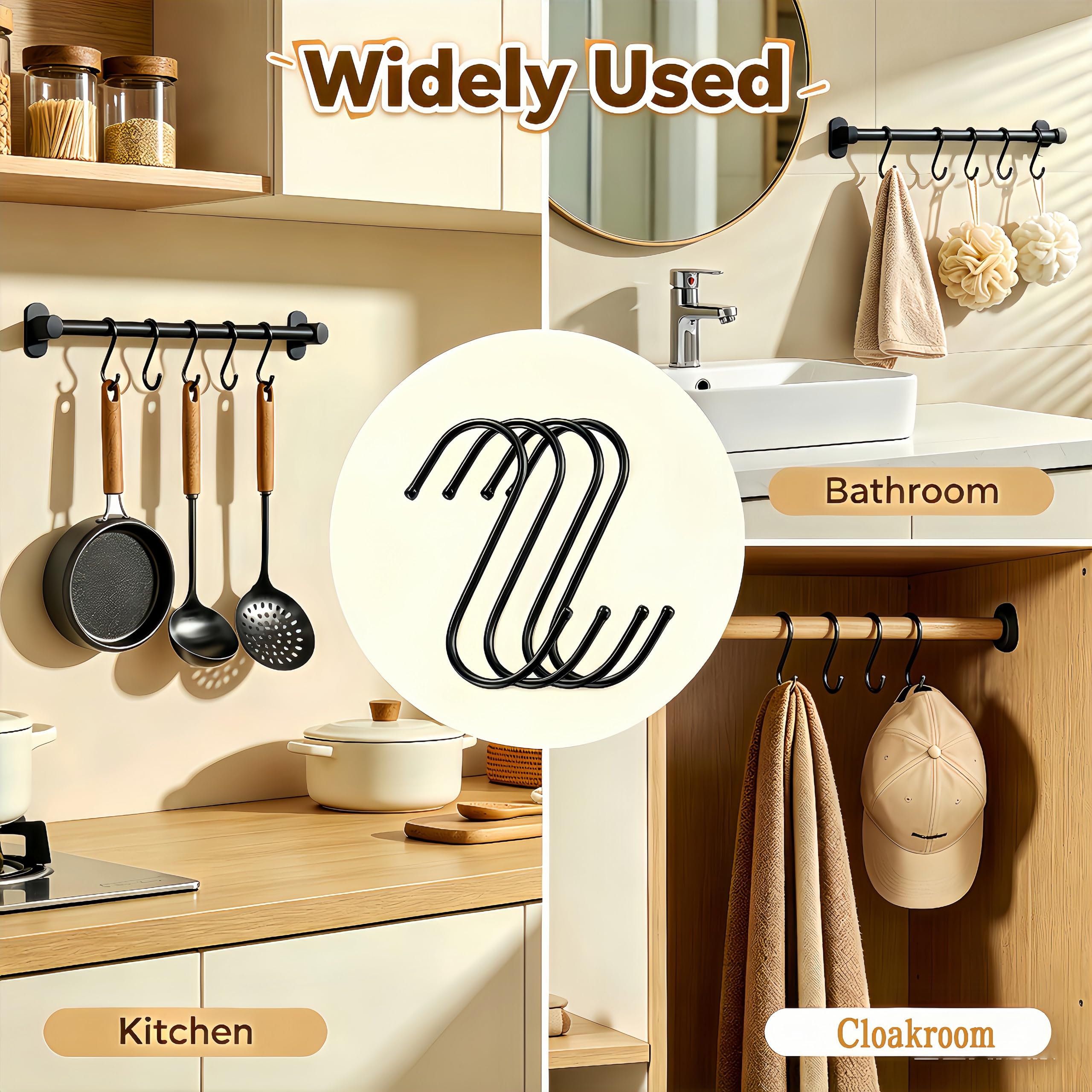 20 Pezzi Ganci a S, Ganci a Forma di S Grande da 12 cm, gancio a S in Acciaio Inox Resistente per Appendere in Cucina, Bagno, Camera da Letto, Soggiorno e Ufficio (Nero)