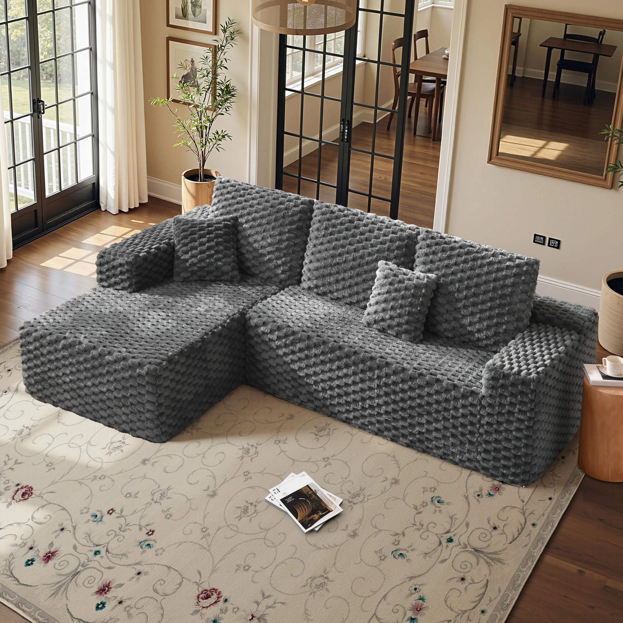 VanAcc 106 Oversized Modular Sectional Sofa Deep Seat Cloud Couch with Corduroy Upholstery L Shaped Boneless Sofas Easy