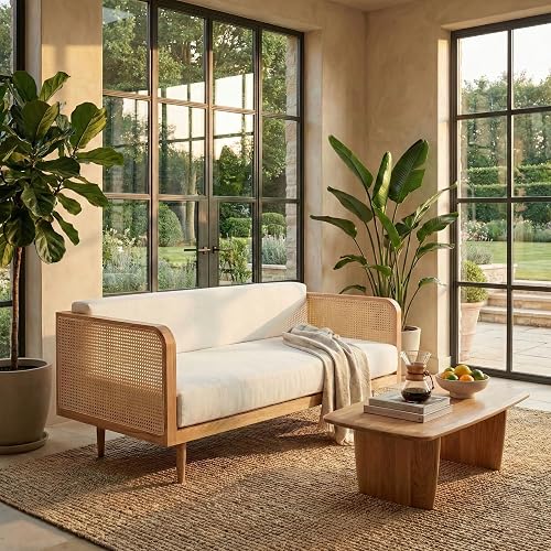 Safavieh Couture Helena French Mid-Century Natural and Beige Rattan Daybed
