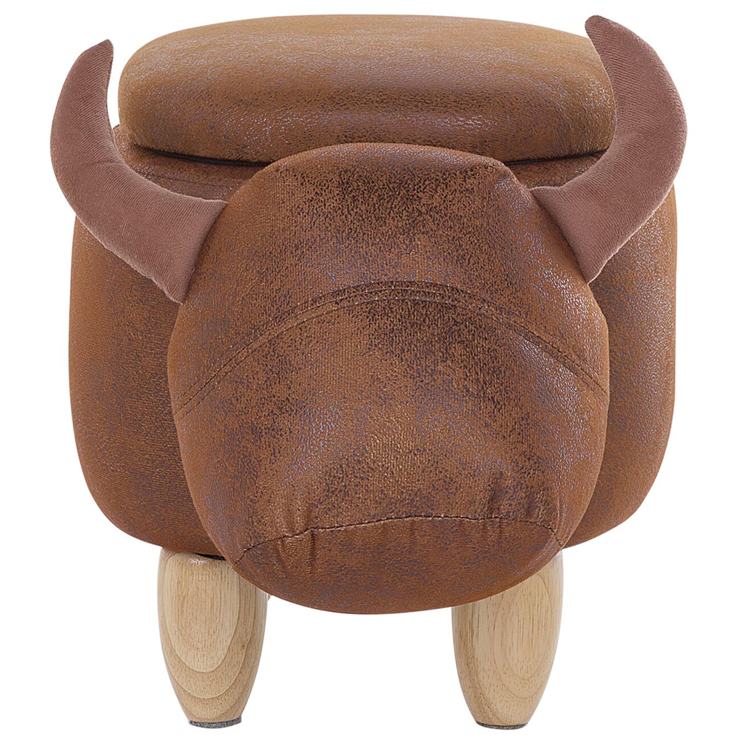 Beliani Tierhocker Kuh Kinderhocker Fußhocker Deko Hocker für Kinderzimmer mit Deckel Braun Cow