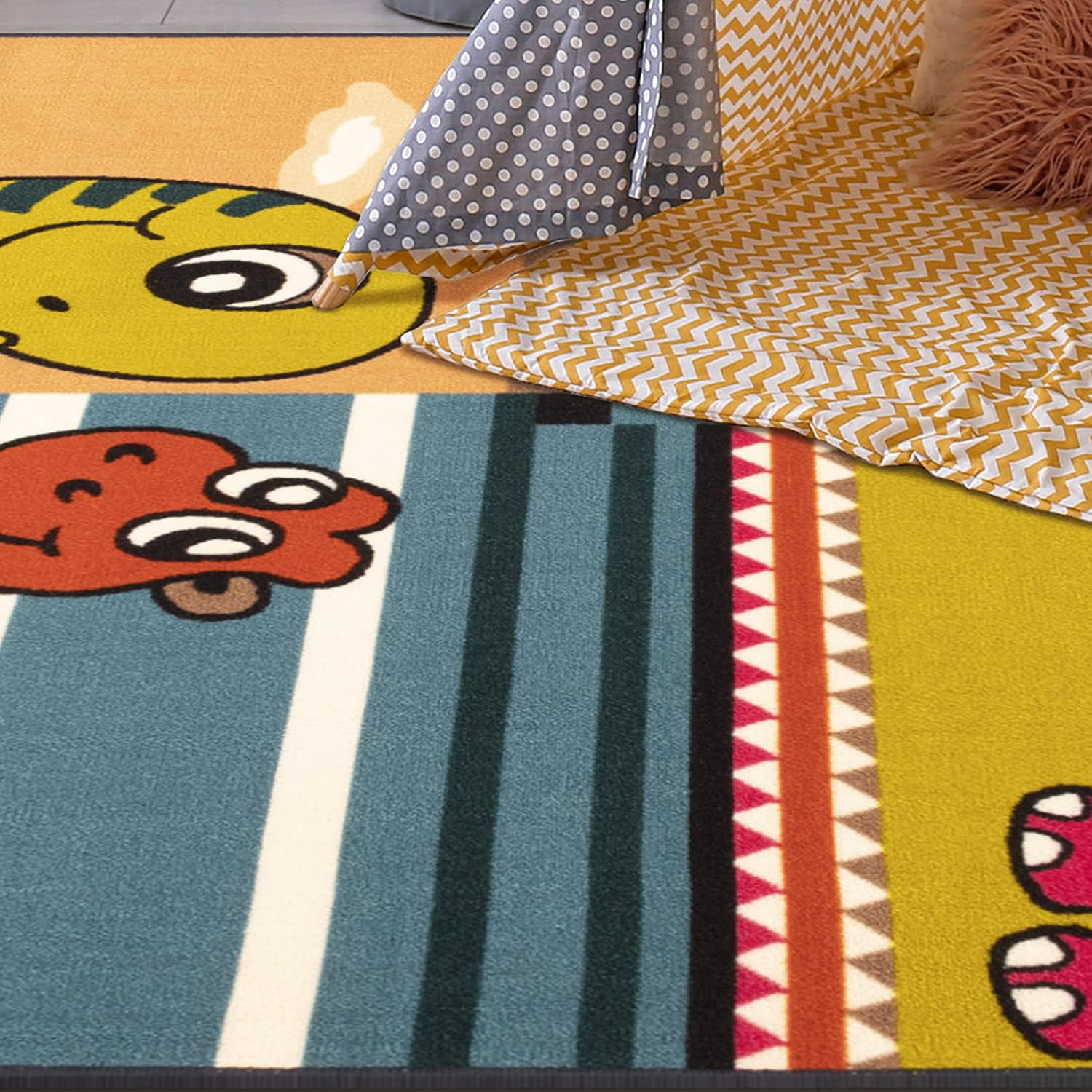 BNM Small Indoor Area Rug, Washable, Non-Skid Foam Backing, Floor Decor for Playroom, Living Room, Bedroom, Entryway, Classroom, Nursery, City Cruising Kids Indoor Area Rug, 4' x 6', Black