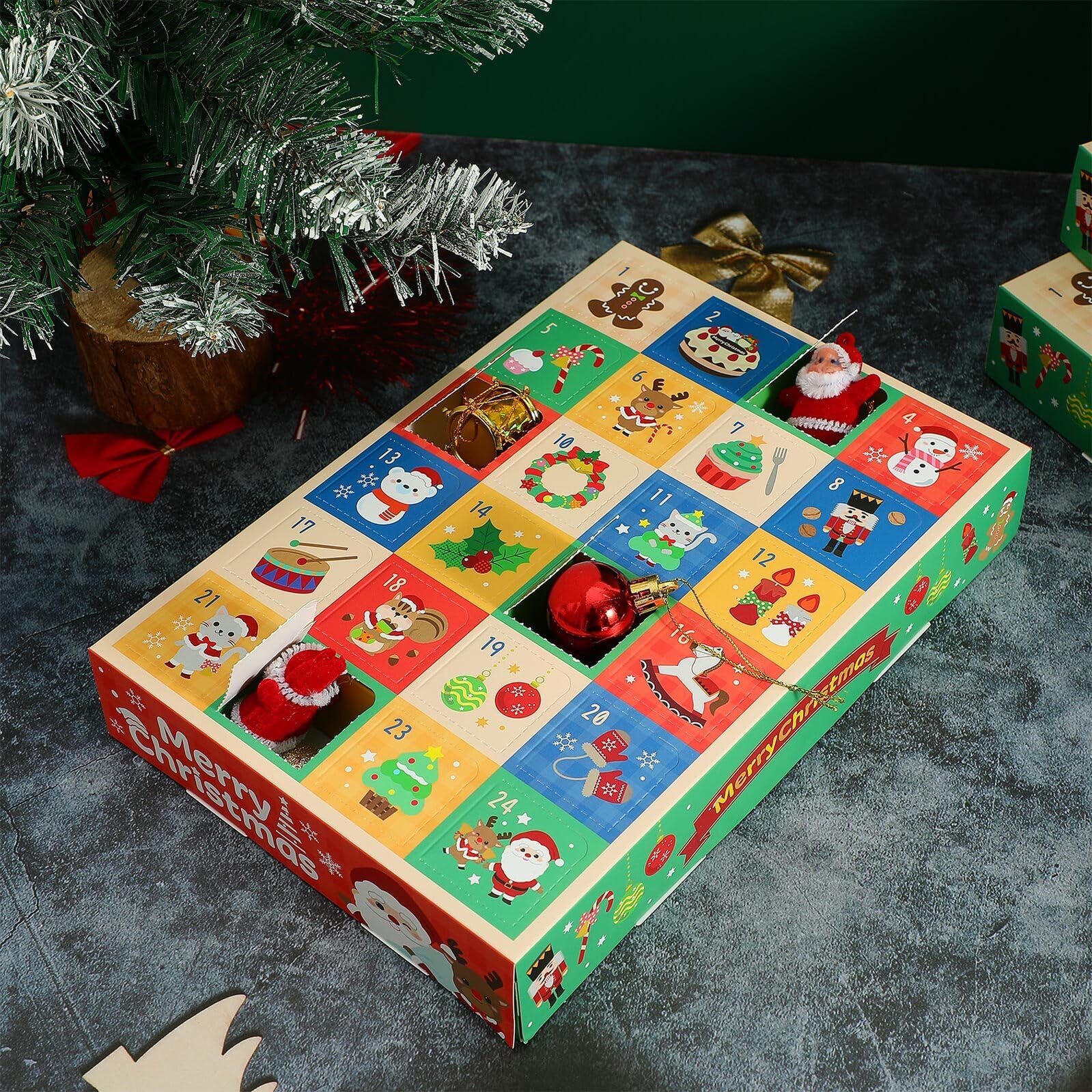 OUNONA Adventskalender Boxen 5 Stück mit 24 Fächern Selbstgemacht Weihnachtskalender Papier Geschenkboxen für Süßigkeiten und Partydeko