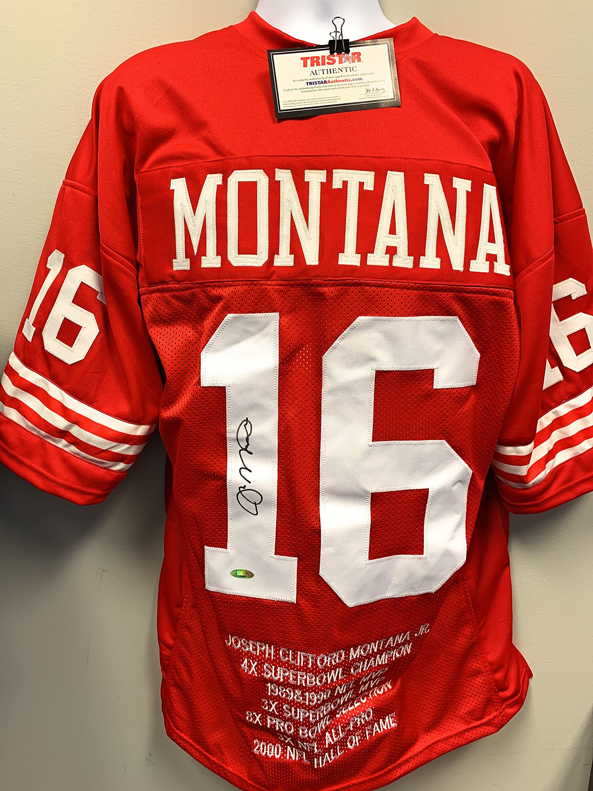 Joe Montana San Fransico 49ers Signed Autograph Custom Jersey Embroidered Stats Tristar Authentic Ce