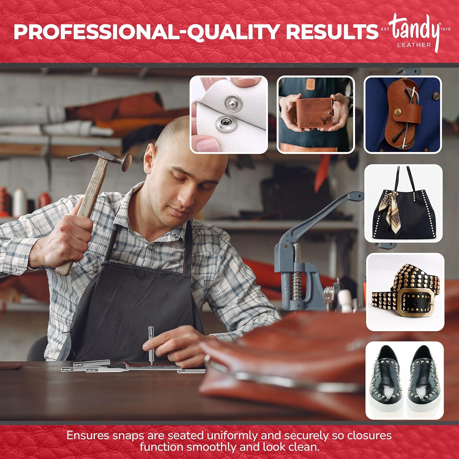 Tandy Leather Snap-All Snap Setter Set - Clean Snap Installation for Leather Crafts and Repairs - Manual Steel Tools for Consistent Results - 8108-10 - Metal Tool Set