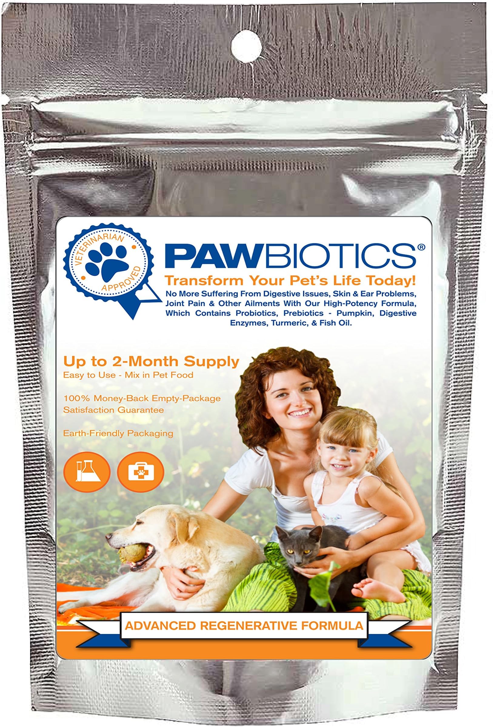 Pawbiotics pet probiotics and enzymes with prebiotics, pumpkin, turmeric, fish oil a natural supplement for dogs and cats (4 ounce)