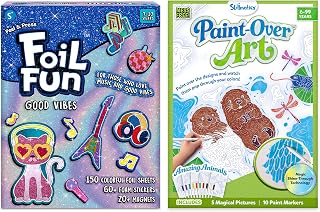 Skillmatics Foil Fun Good Vibes & Paint-Over Art - Animals Bundle | Creative art activity, screen-free fun, travel-friendly, gift for girls & boys ages 7, 8, 9, 10 & Up