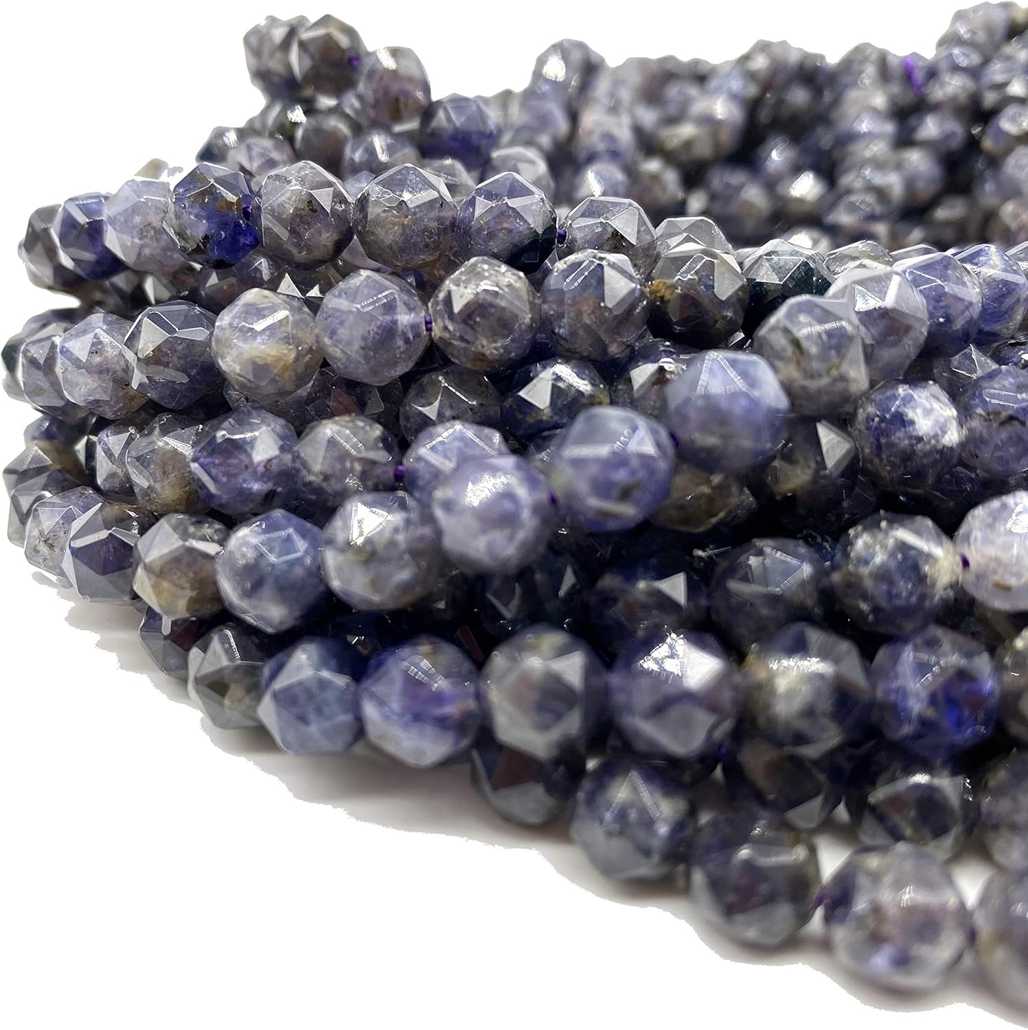 ABCGEMS Tanzanian Iolite Beads (Advanced Star Incision Technique for Optimal Light Dispersion & Sparkle) Chakra Energy Diamond-Cut Double-Hearted Satellite Tiny 6mm