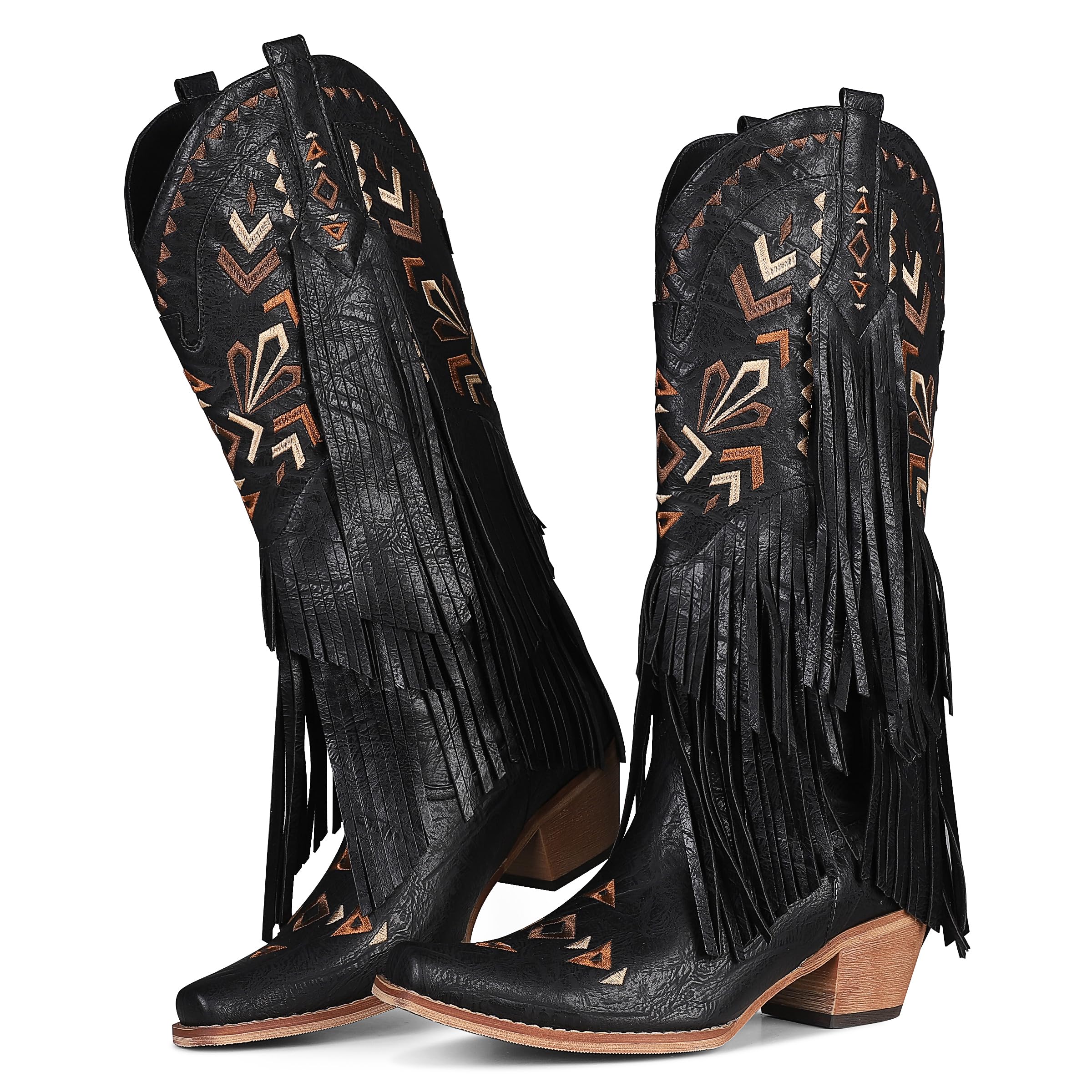 SaraIris Women's Cowgirl Boots Knee High Fringe Boots