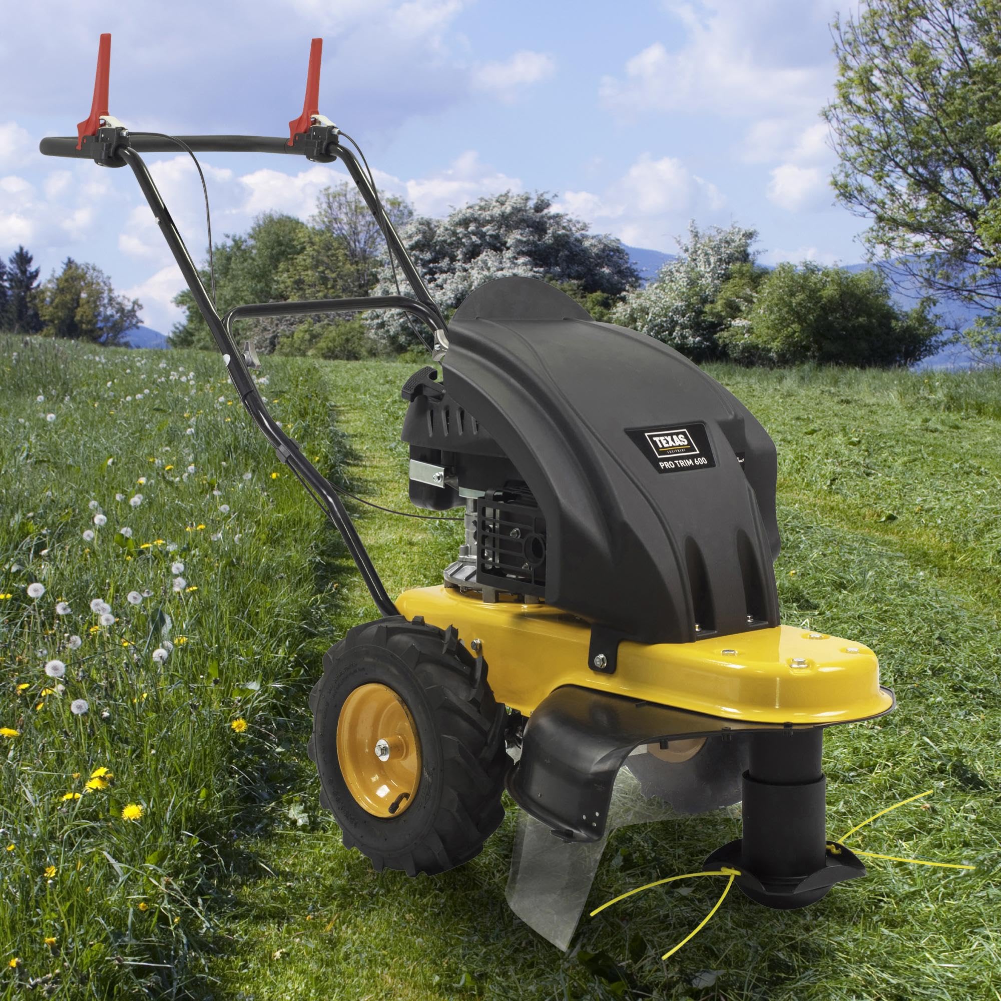 Texas Wiesenmäher Hochgrasmäher mit Antrieb Radantrieb Kreiselmäher Motorsense Sichelmäher Balkenmäher Rasenmäher Benzin Pro Trim 600TR | 173cm³ | 4-Takt | 4PS | 60cm Arbeitsb. | 45-90cm Schnitth.