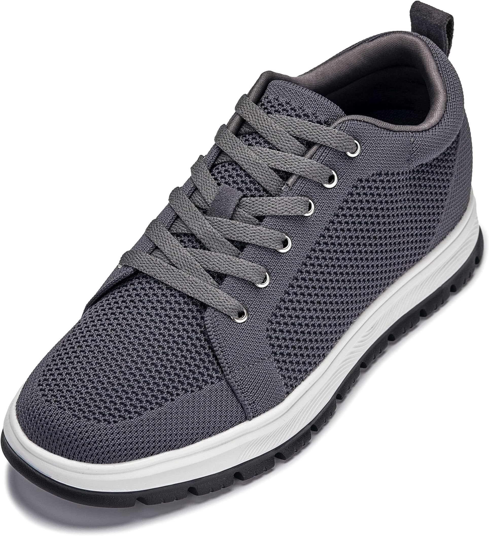 CALTO Men's Invisible Height Increasing Elevator Casual Shoes - Iron Grey/White & Black Sole Light-Weight Lace-up Knitted Casual Sporty Sneakers - 2.4 Inches Taller - X2323 - Size 11 D(M) US