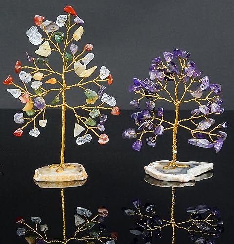Miniatura 9 de Aventurina verde y mezcla de chakras, mini rebanada de piedras preciosas curativas naturales de cristal bonsái, árbol del dinero, Feng Shui, para