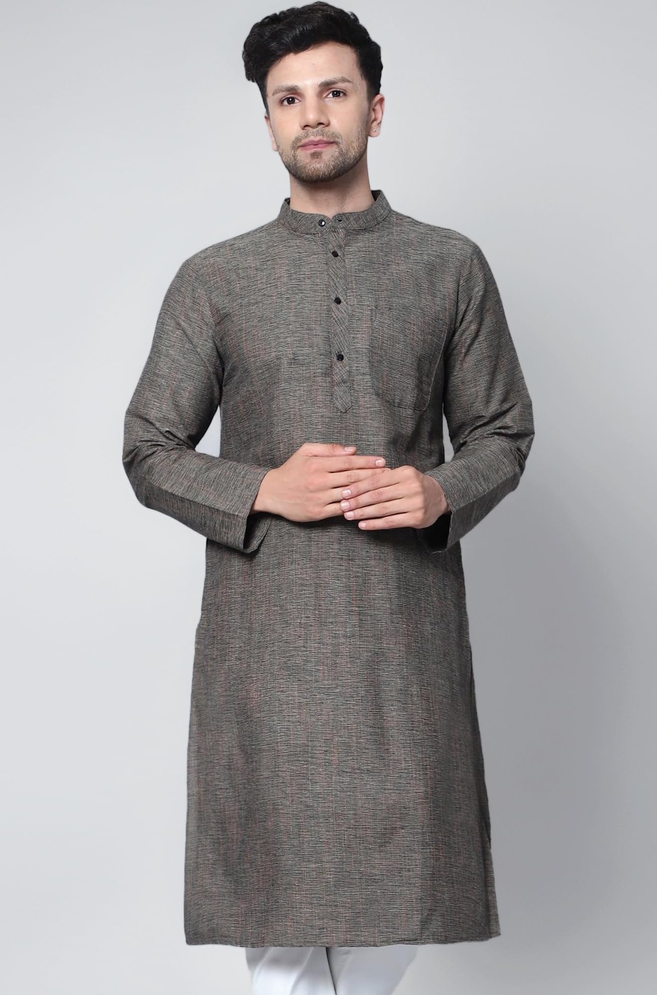 LATEST CHIKAN Men's Cotton Regular Textured Long Kurta Full Sleeves - Casual Ethnic Wear