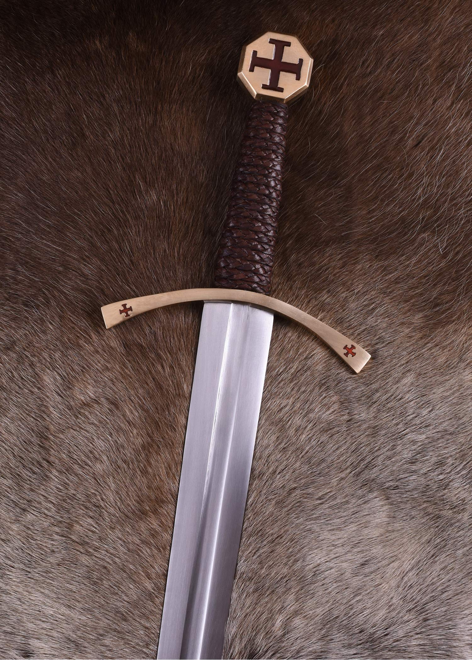 Battle-Merchant Templerschwert aus echtem Stahl mit Scheide, Kreuzritter | echt Metall, Schwert für Erwachsene, Ritterschwert für Mittelalter-Kostüme, Dekoschwert