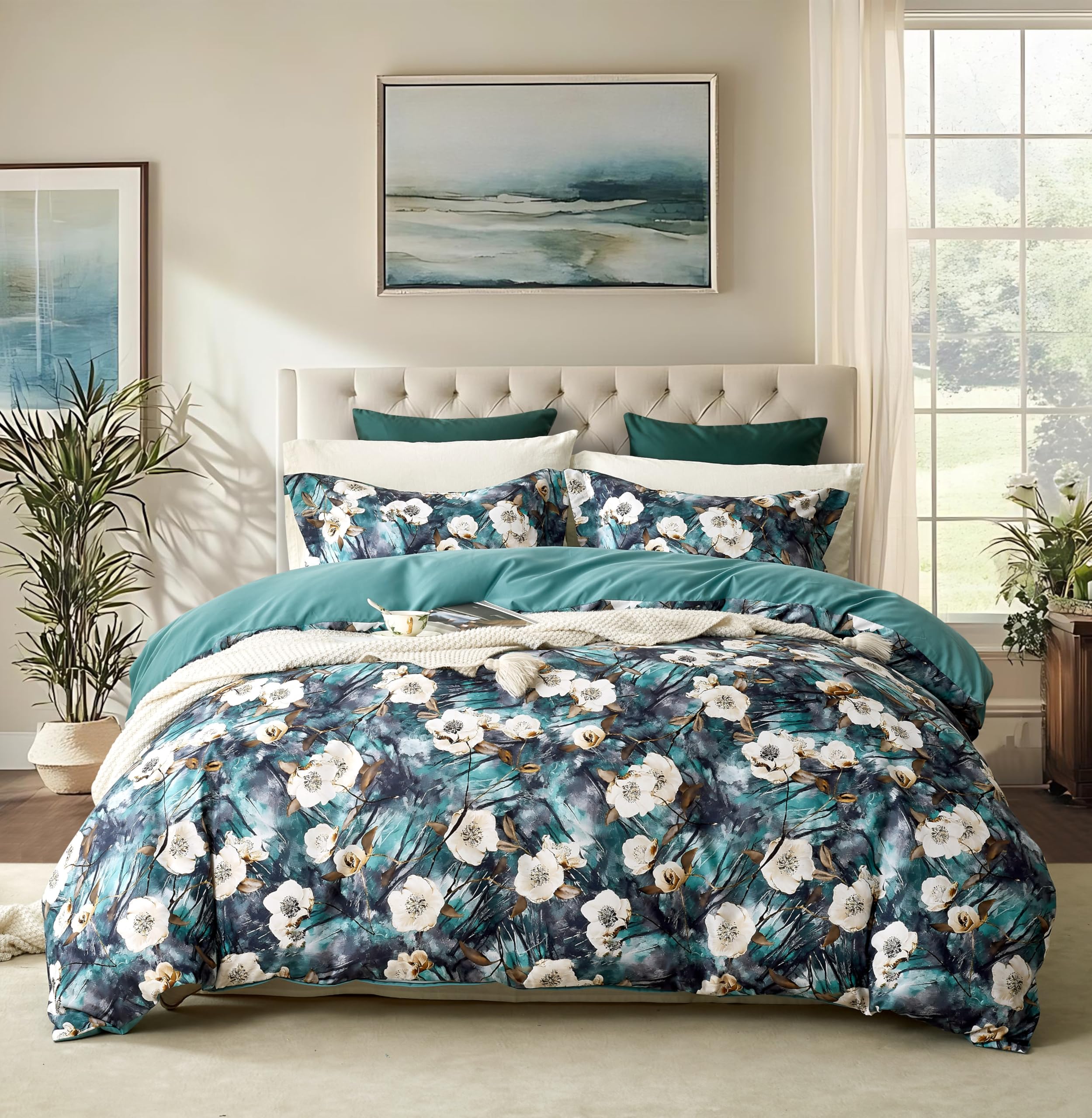 Photo 1 of Cupocupa Full Duvet Cover Set - Boho Floral Pattern, Emerald Green