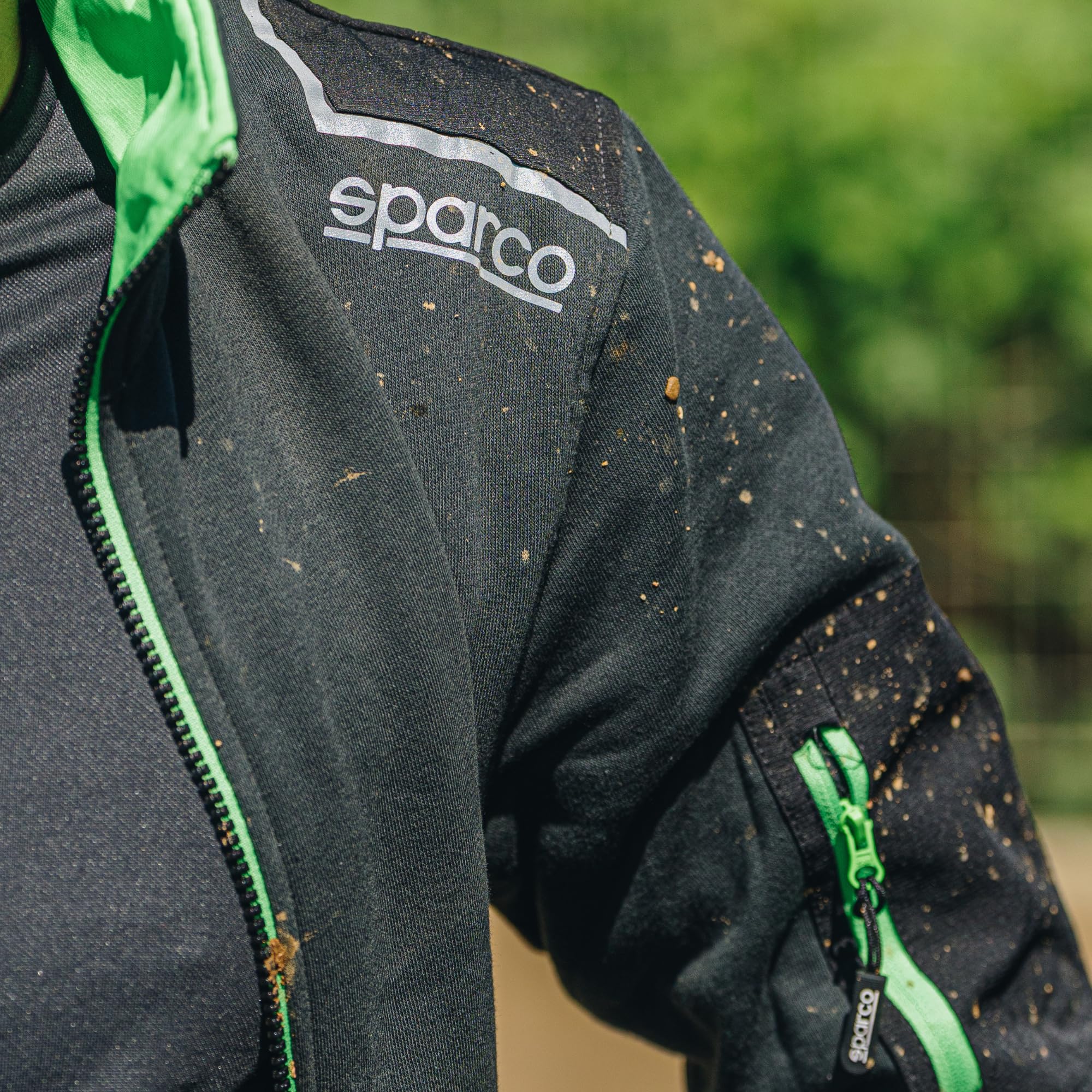 Sparco Bluza robocza Alabama Tech z pełnym zamkiem błyskawicznym. Bawełna/poliester 260 g/m² techniczna bluza z odblaskowymi detalami na plac budowy i warsztat szaro-zielony XL